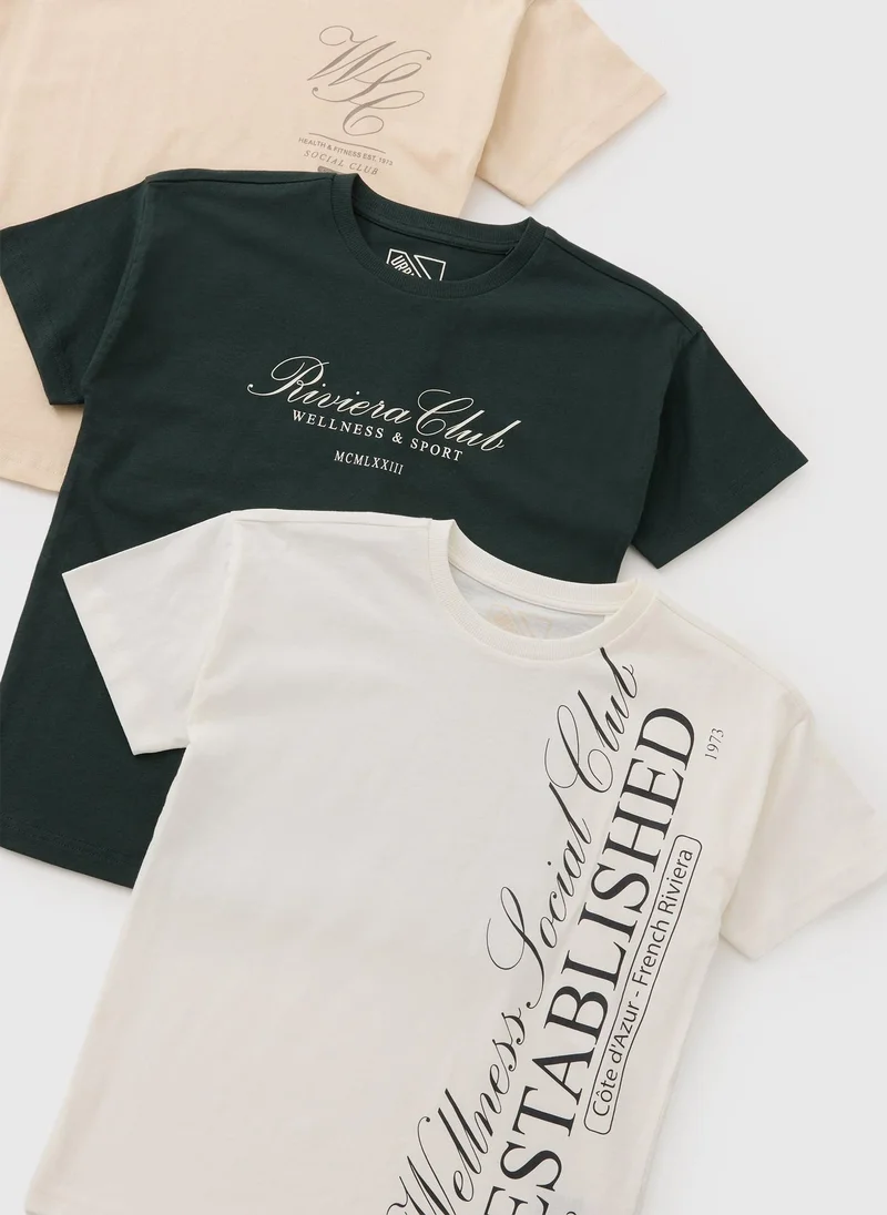 Matalan 3 Pack Boys Multicolour Smart Slogan T-Shirt